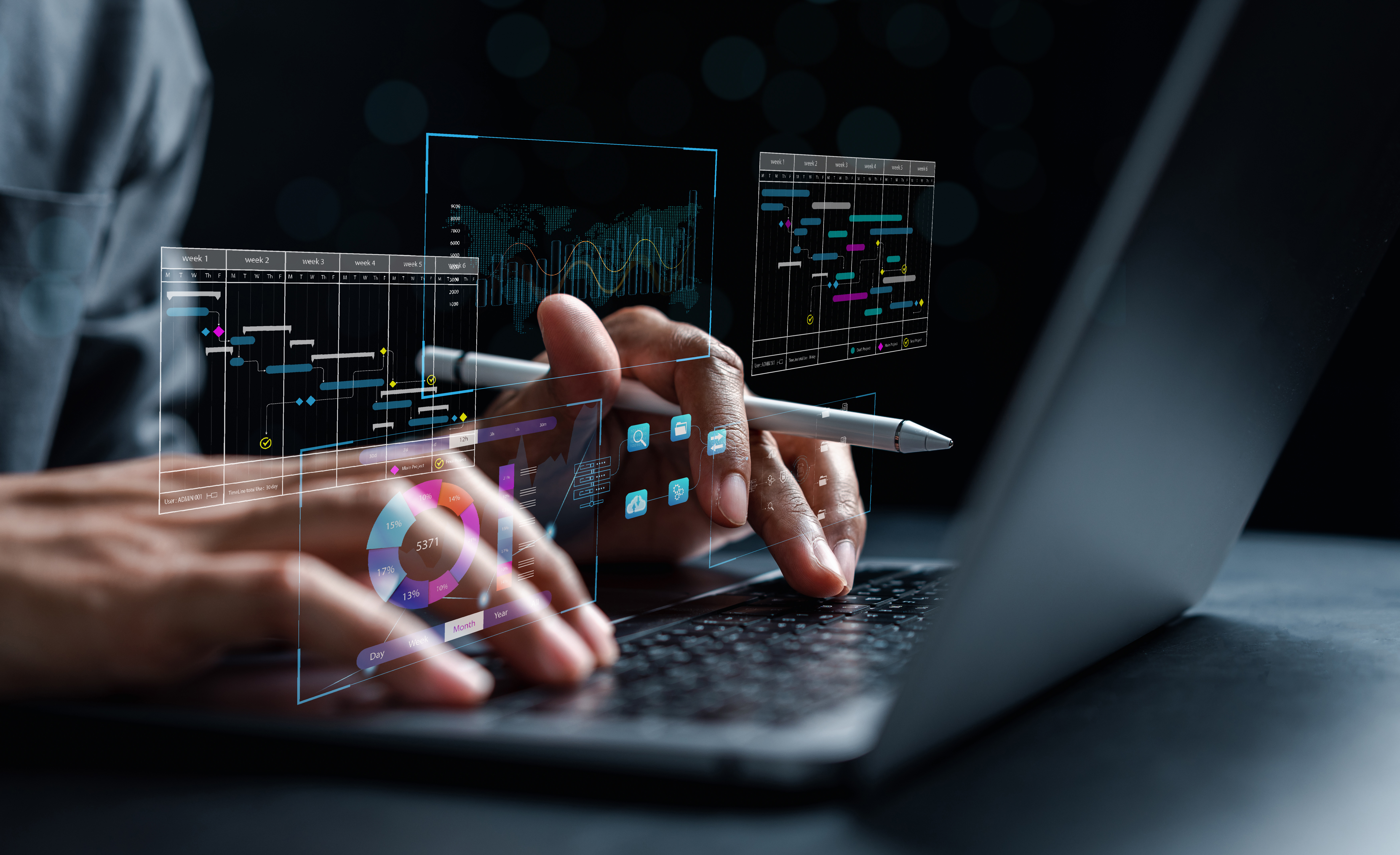 Hands interact with digital graphs on a tablet, showcasing data analysis and technology.