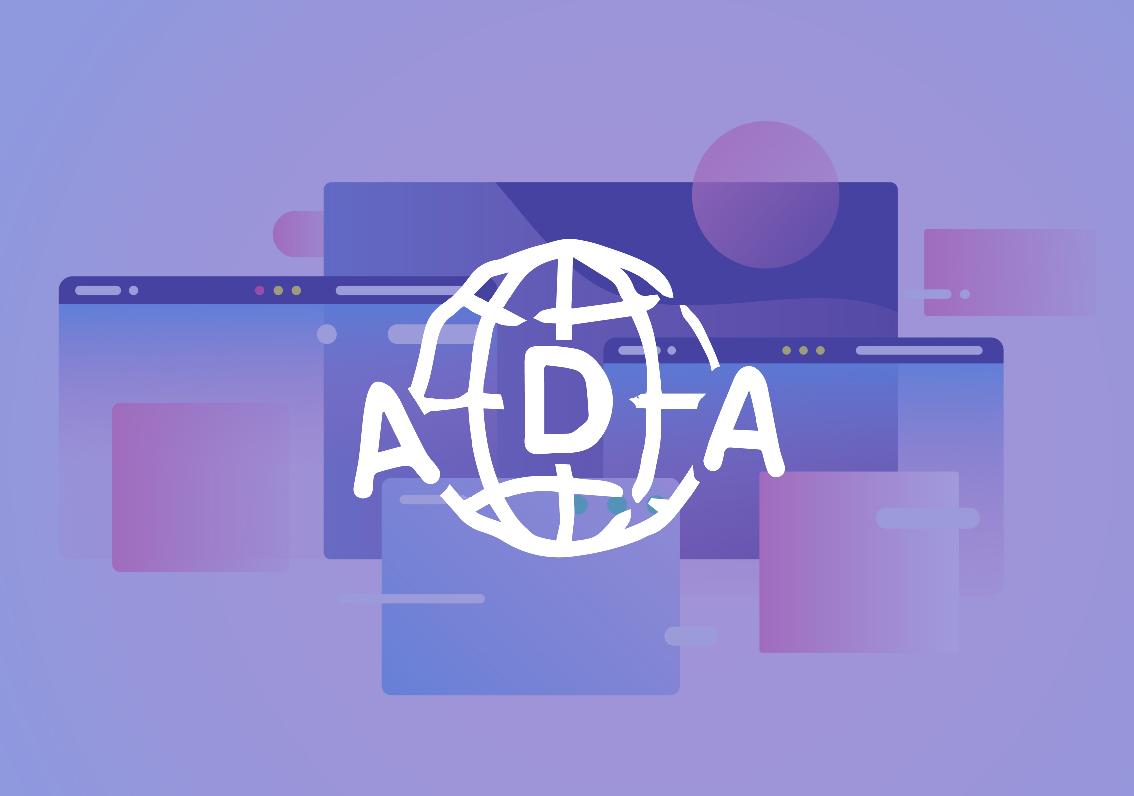 Abstract ADA compliance illustration with web design elements.