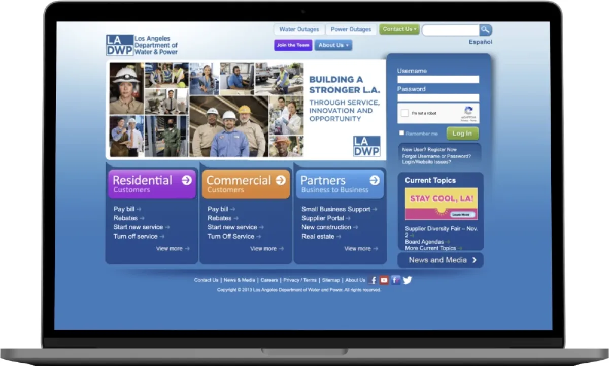 LADWP Website prior to changes made by Hounder team