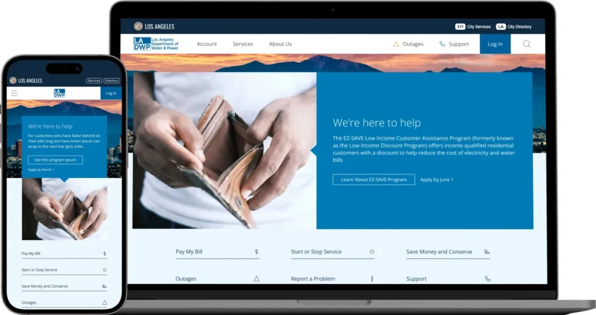 LADWP website on mobile and laptop screens after a redesign by Hounder