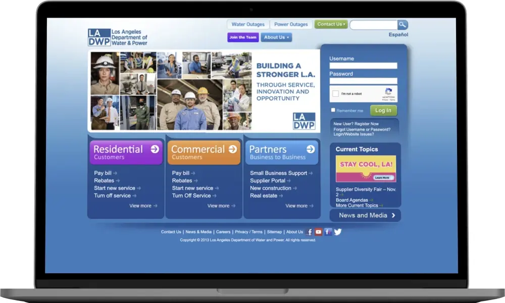 LADWP Website prior to changes made by Hounder team