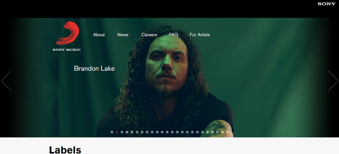 Sony Music website featuring artist with long hair under green lighting.