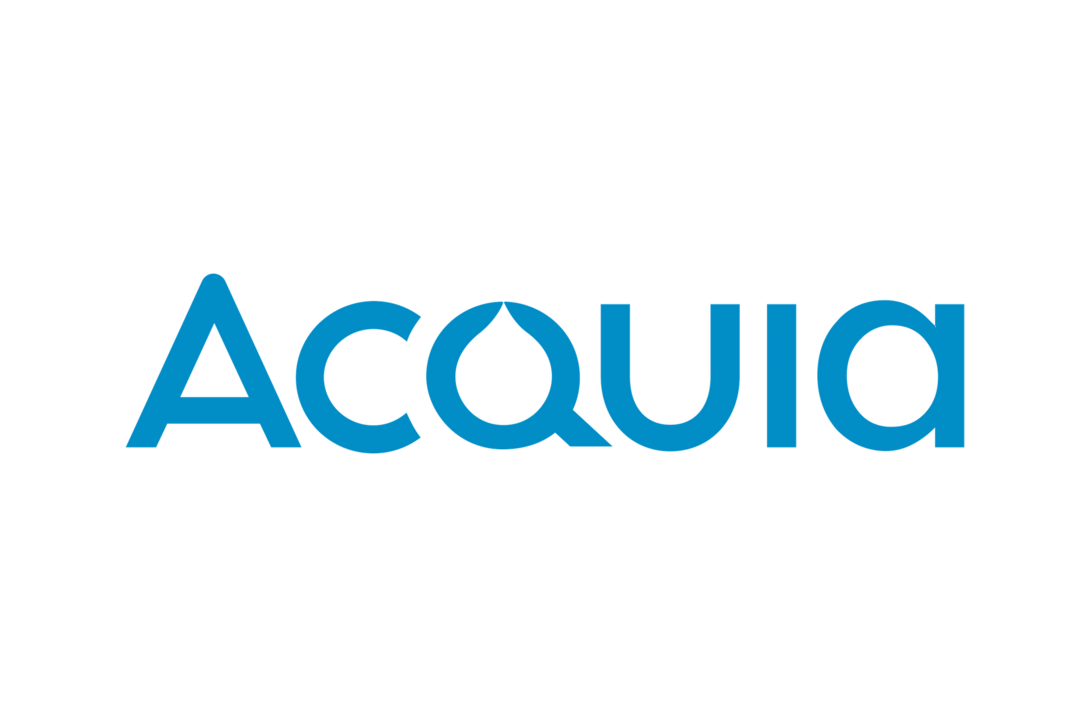 Acquia logo in blue on a black background.