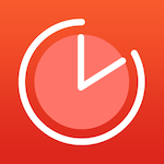 Minimalist red clock icon with white outlined timer.