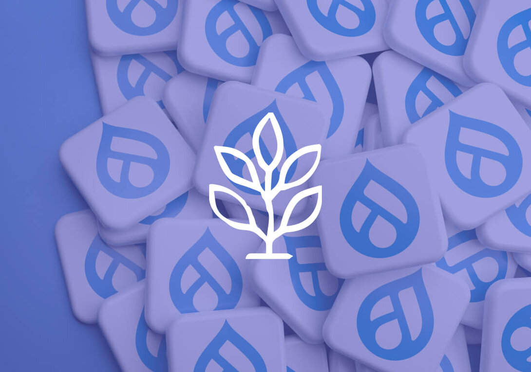 Blue and white droplet icons piled on a light blue background.