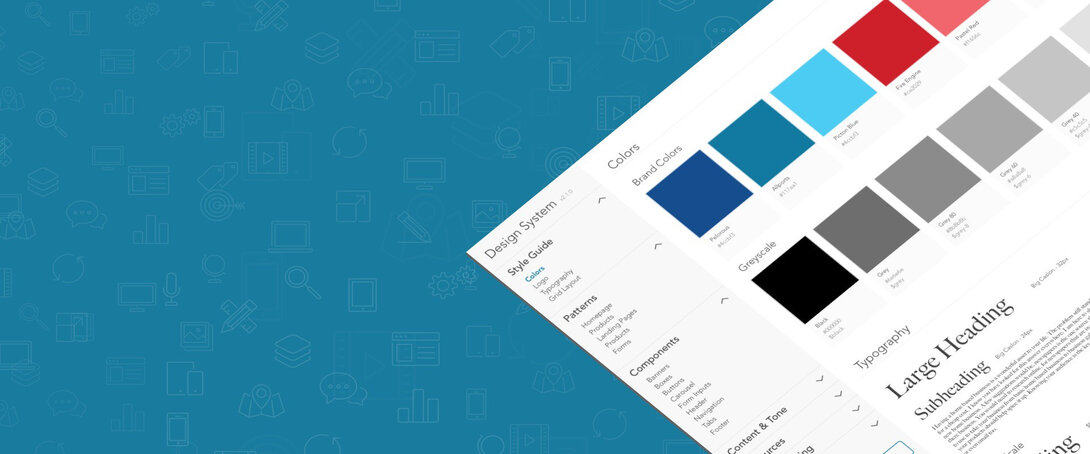 Design system style guide showcasing color palettes and typography.