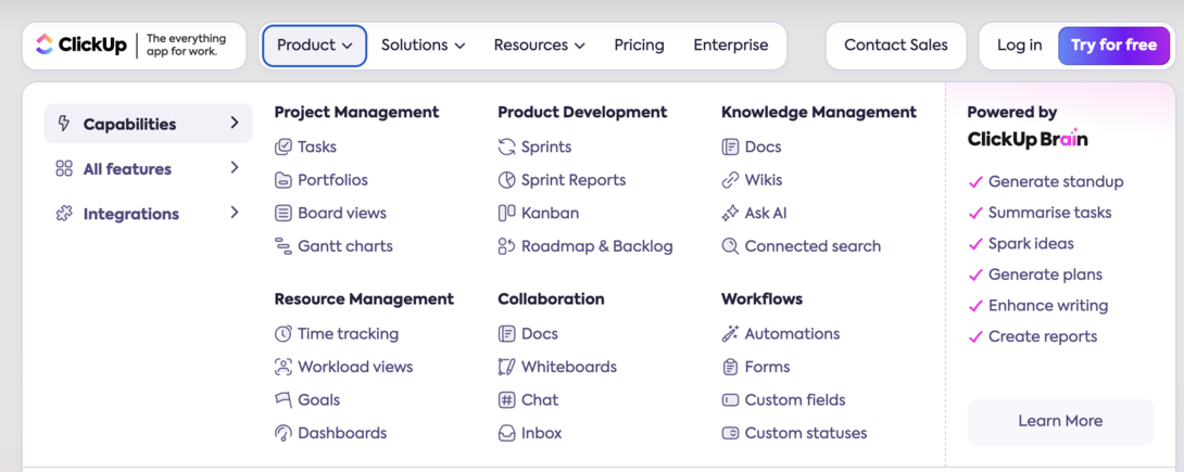 ClickUp Web Navigation Example