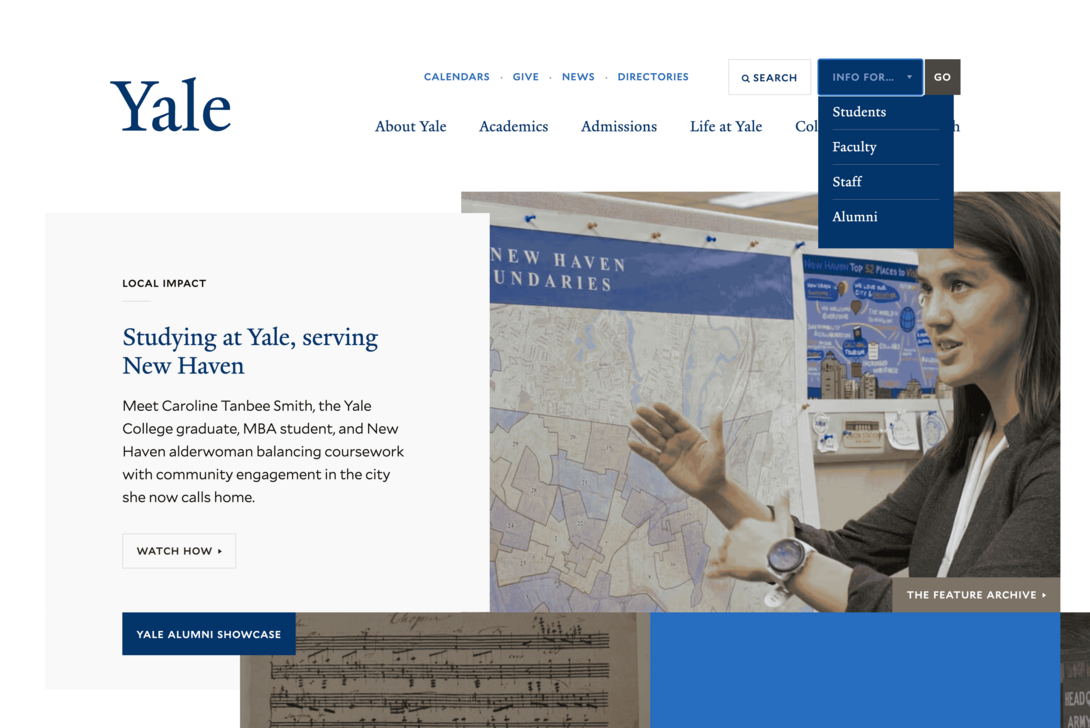 Yale Higher Education Homepage Example