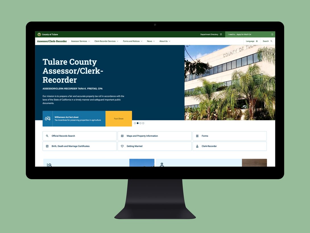 Tulare County Assessor Clerk-Recorder website displayed on a computer screen.