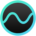 Circular logo with a black wave on a turquoise gradient background.