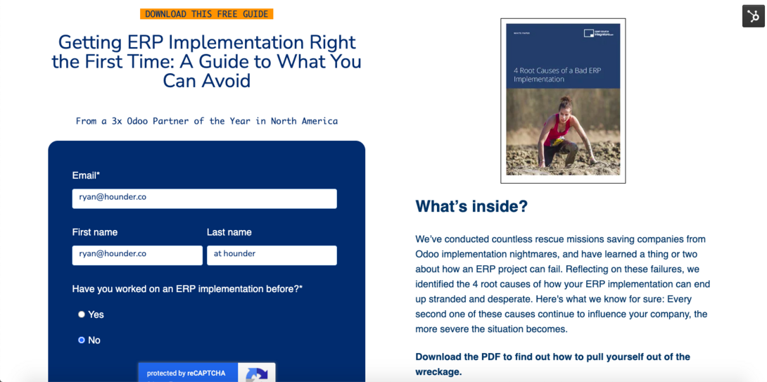 ERP implementation guide download form with text entry fields and image.