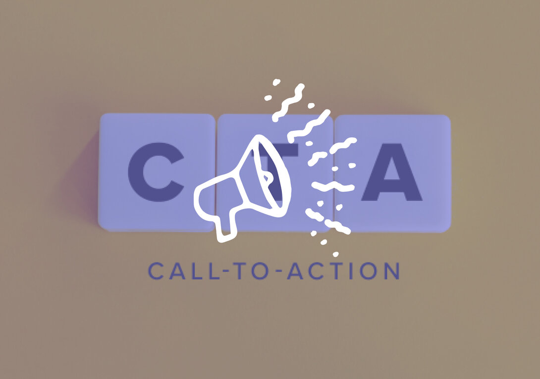"CTA blocks with megaphone, representing call-to-action concept."
