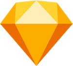 Geometric, orange polygonal icon resembling a gem.