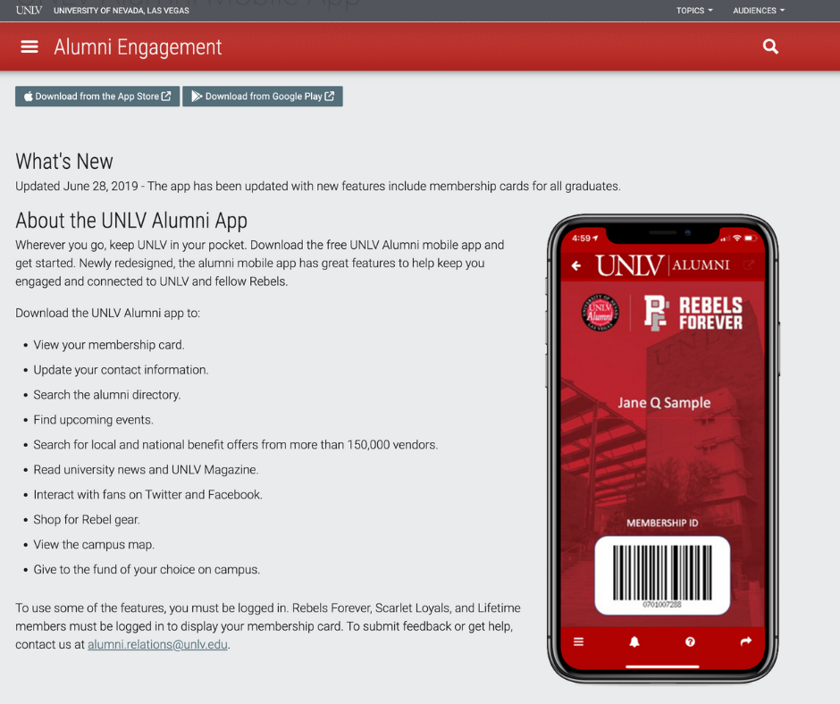 University of Nevada Mobile App Example